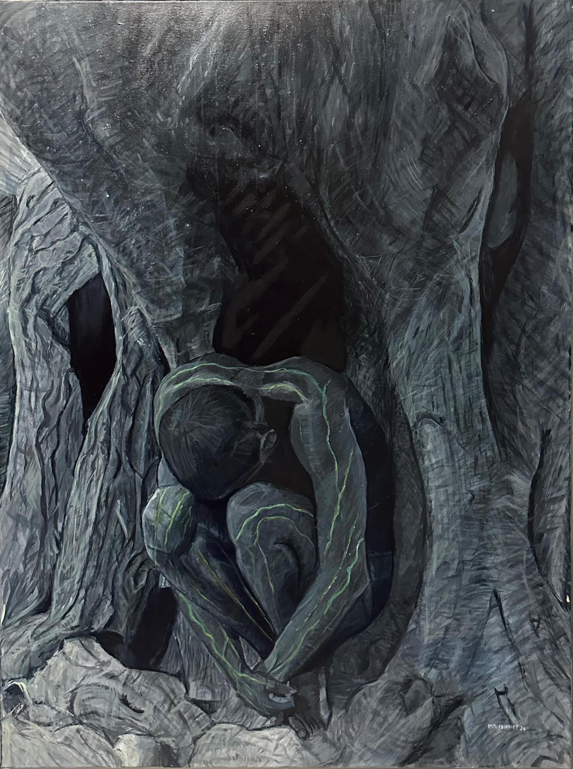 This work evokes the inner resonance that remains unspoken — the silent realities hidden deep within us. It reflects on the contrast between what we reveal and what we keep concealed, inviting a dialogue with our inner self.