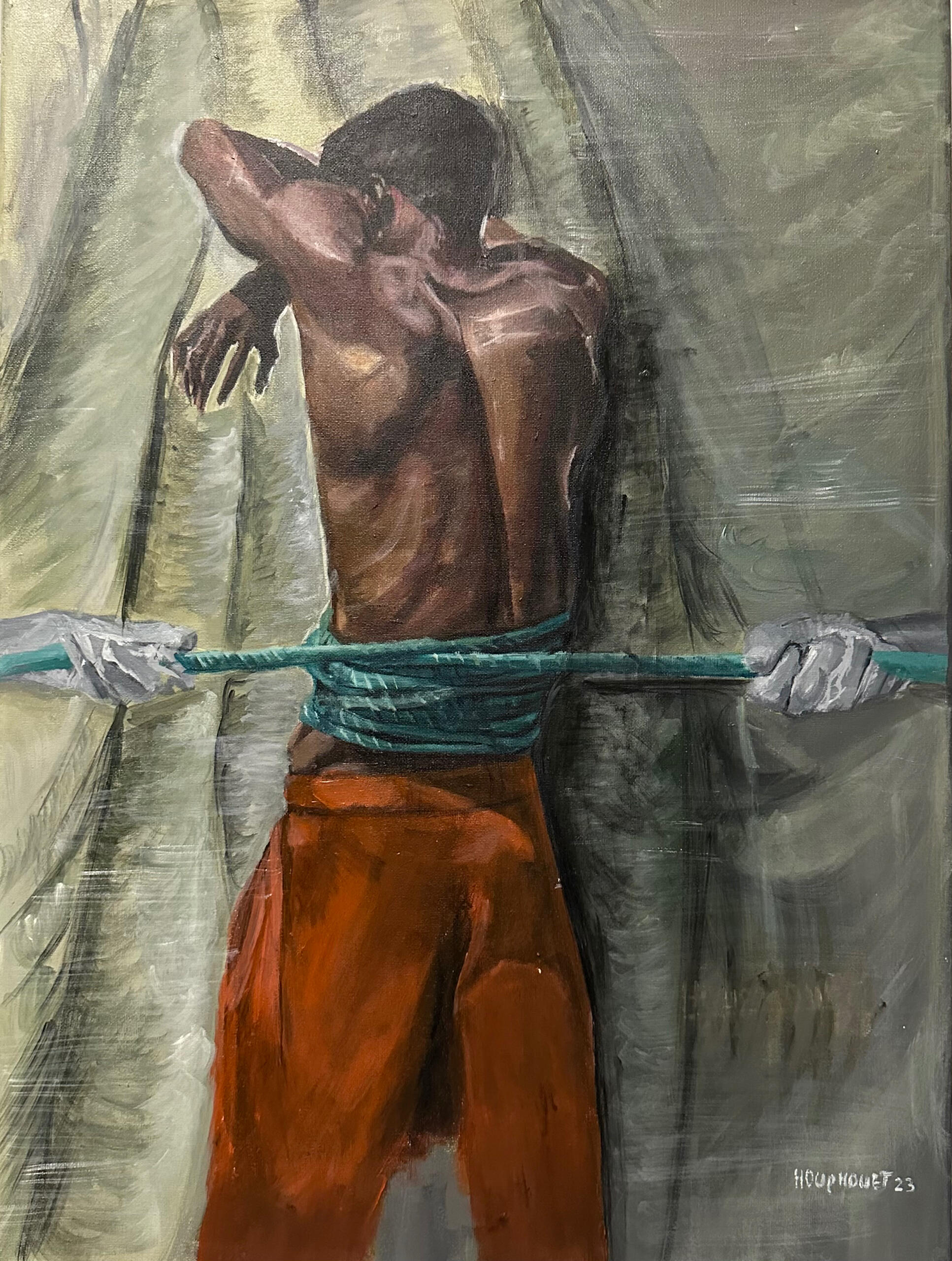 This work questions the harshness of gazes and the weight of social pressure. The veins represent inner intensity, while the rope symbolizes the confinement of emotions. It illustrates how, so often, the eyes of others can become a silent condemnation.